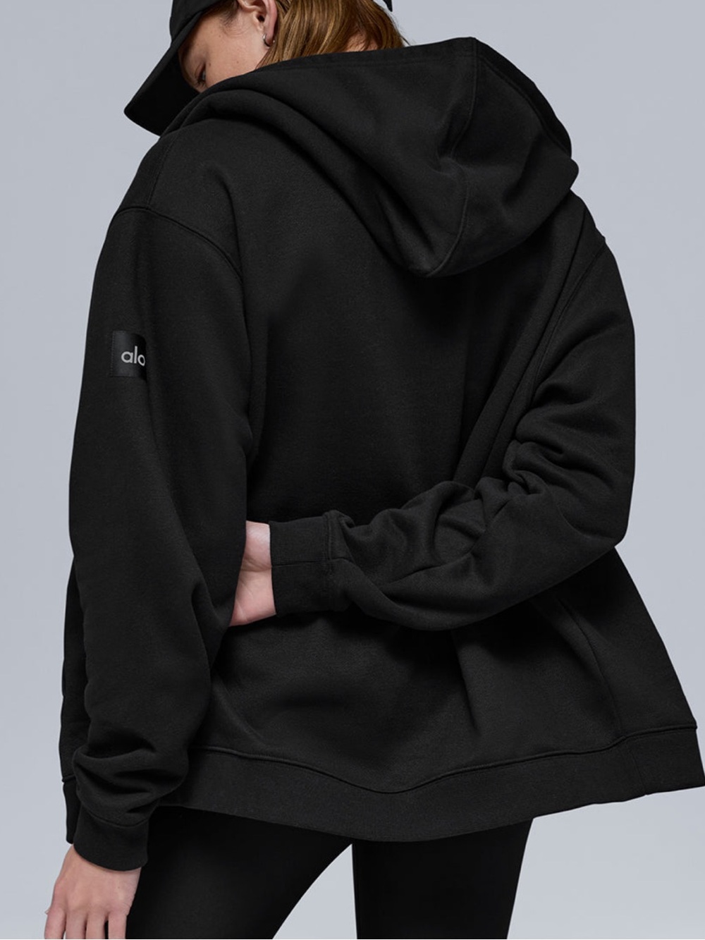 ALO YOGA RENOWN HEAVY WEIGHT FULL ZIP HOODIE BLACK XS